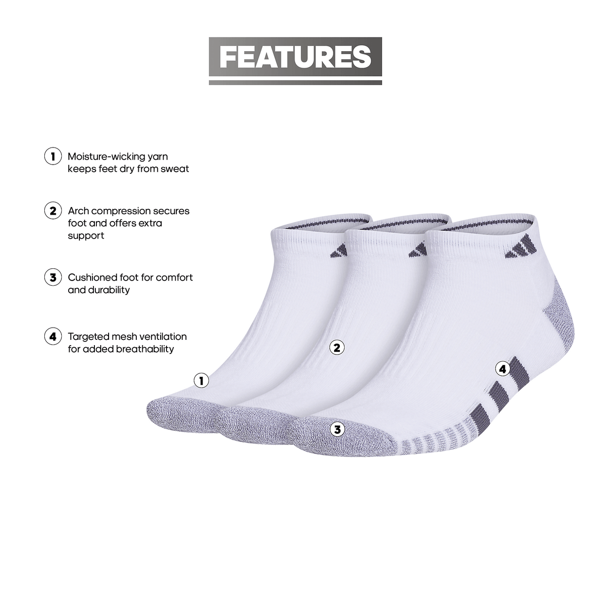 adidas Men's Cushioned 3.0 3-Pack Low Cut Sock-2