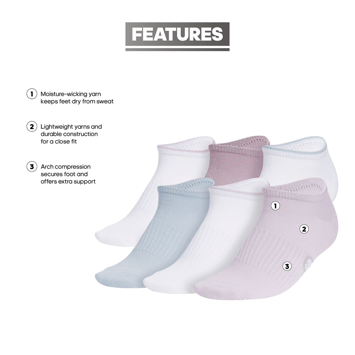 adidas Women's Superlite Classic 6-Pack No Show Sock-2