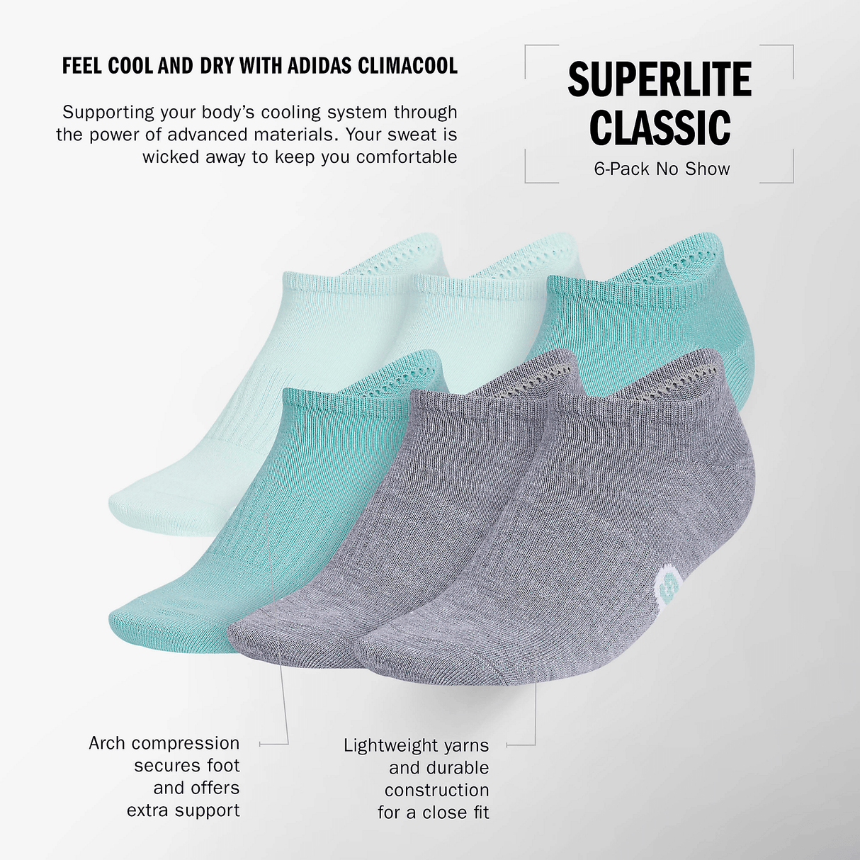 adidas Women's Superlite Classic 6-Pack No Show Sock-2