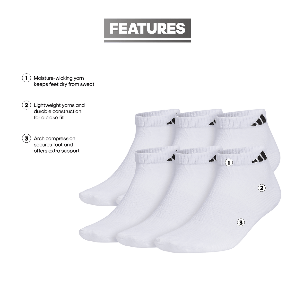 adidas Men's Superlite 3.0 6-Pack Low Cut Sock-2