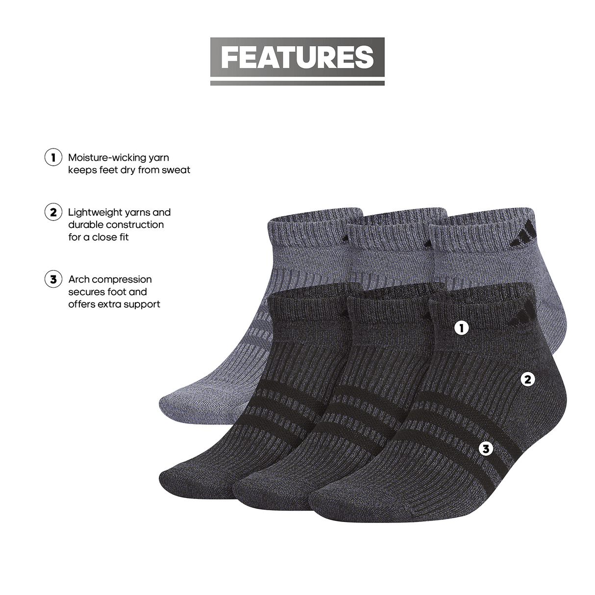 adidas Men's Superlite 3.0 6-Pack Low Cut Sock-2
