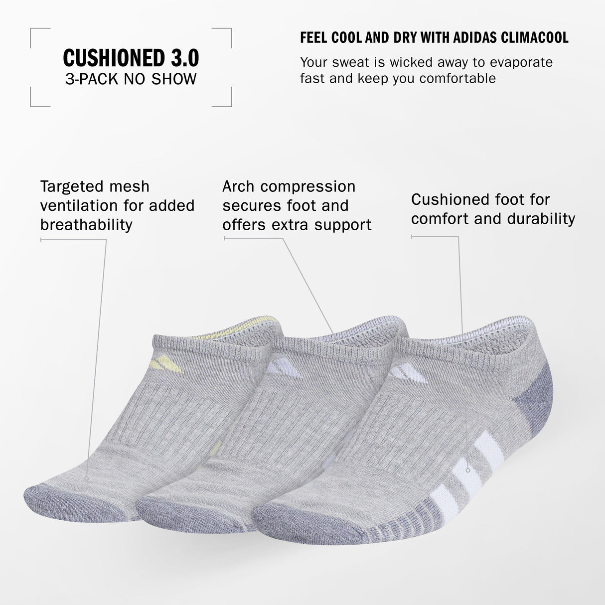 adidas Women's Cushioned 3.0 3-Pack No Show Sock-2