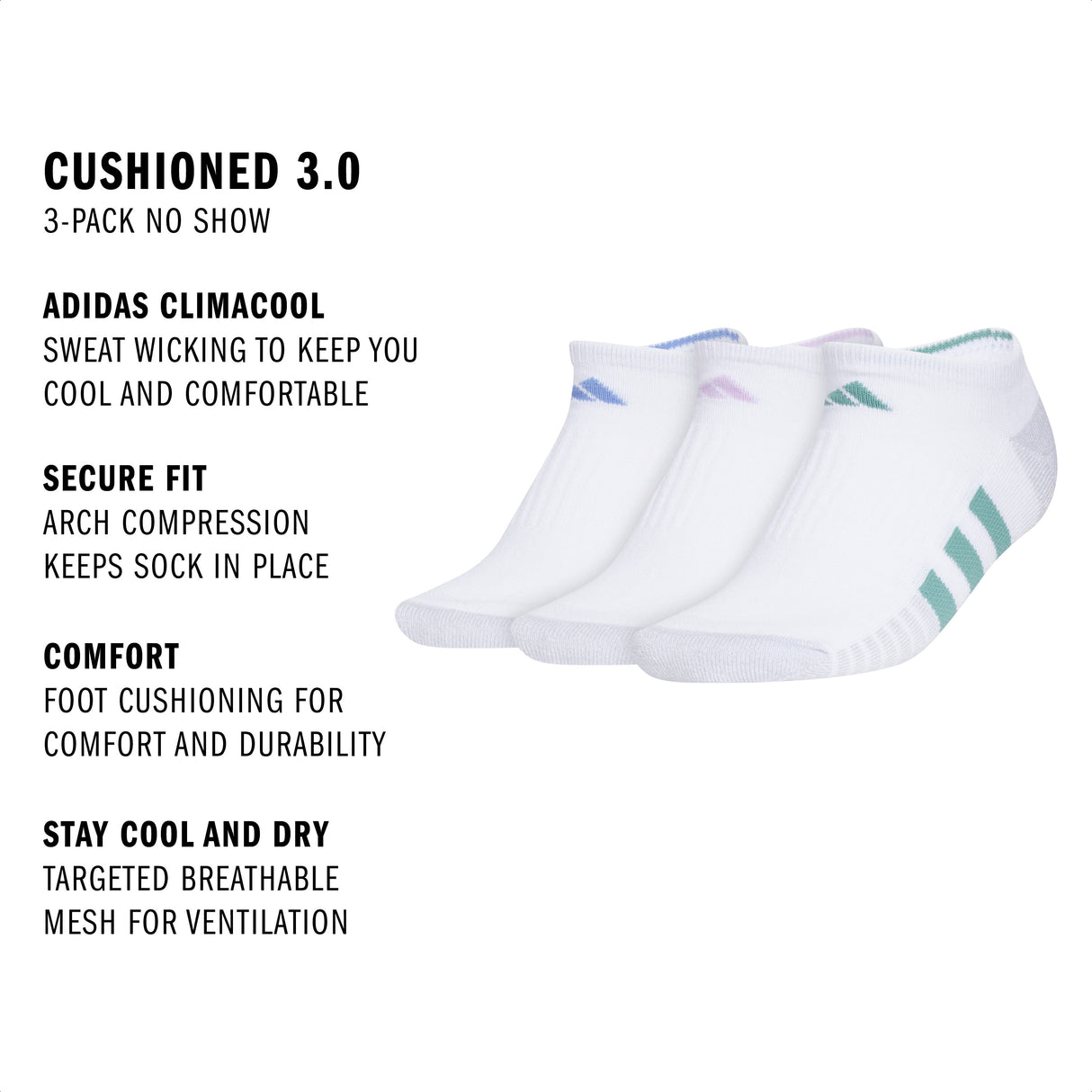 adidas Women's Cushioned 3.0 3-Pack No Show Sock-2