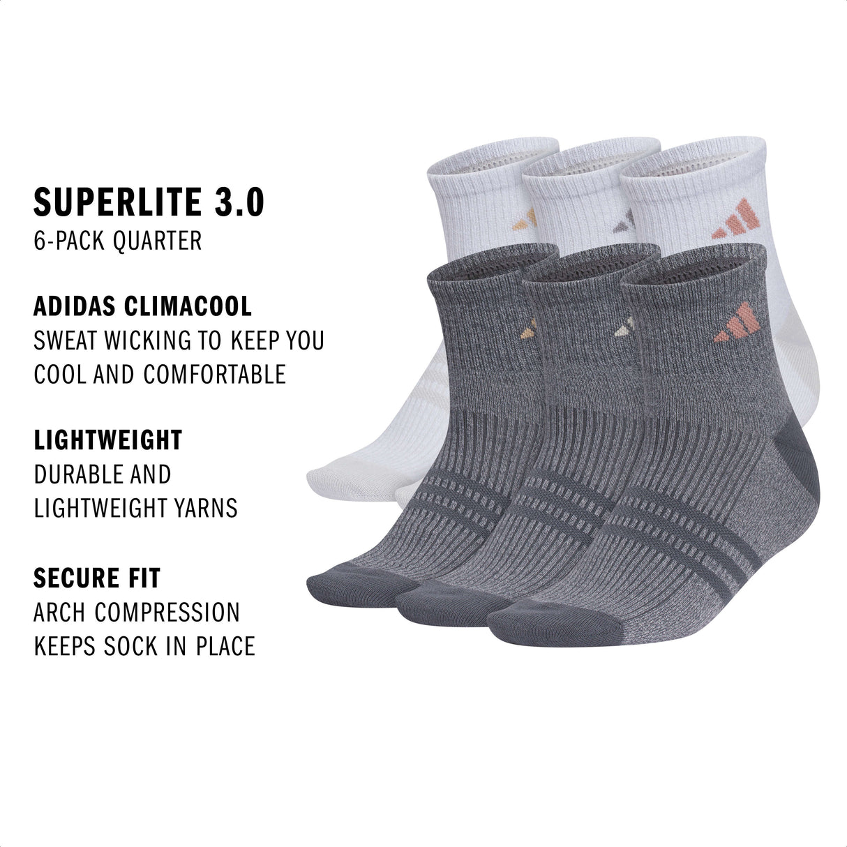 adidas Women's Superlite 3.0 6-Pack Quarter Sock-2