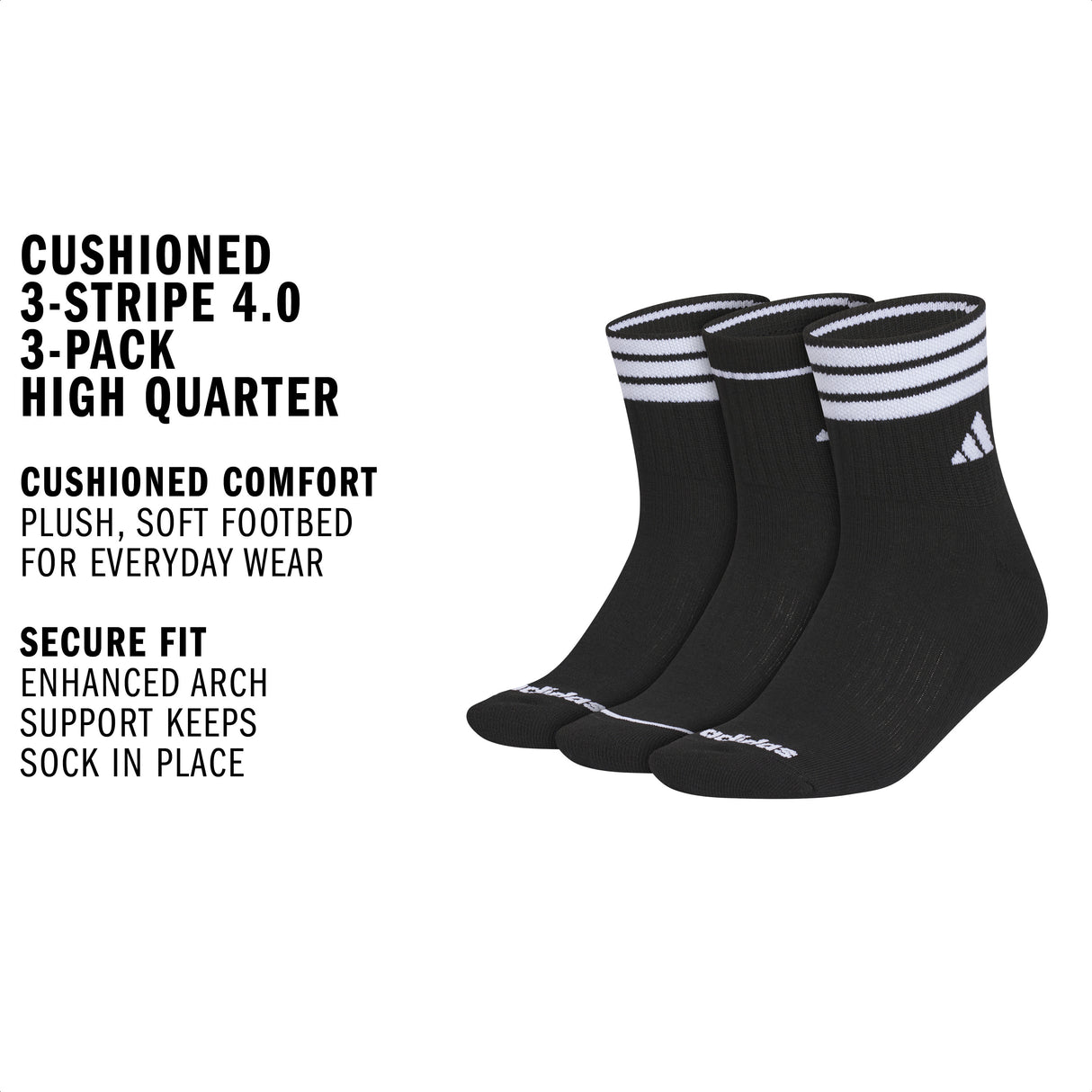 adidas Women's Cushioned 3-Stripe 4.0 3-Pack High Quarter Sock-2