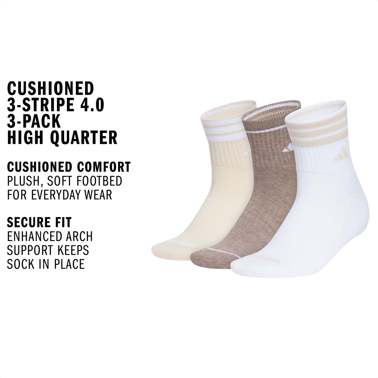 adidas Women's Cushioned 3-Stripe 4.0 3-Pack High Quarter Sock-2
