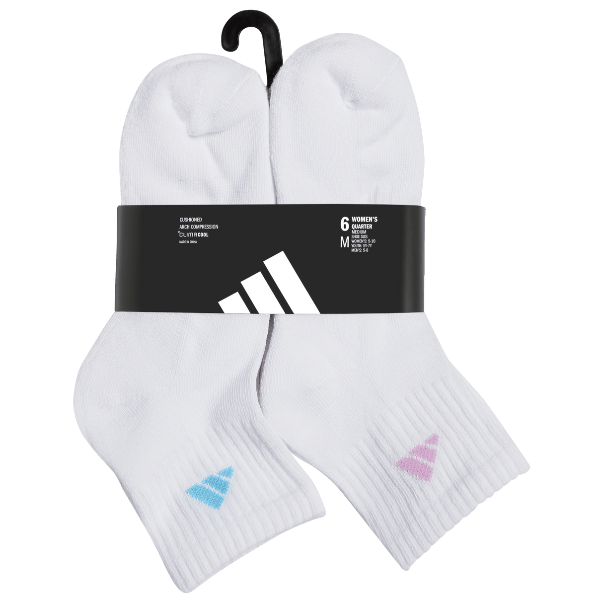 adidas Women's Athletic Cushioned 6-Pack Quarter Sock-6