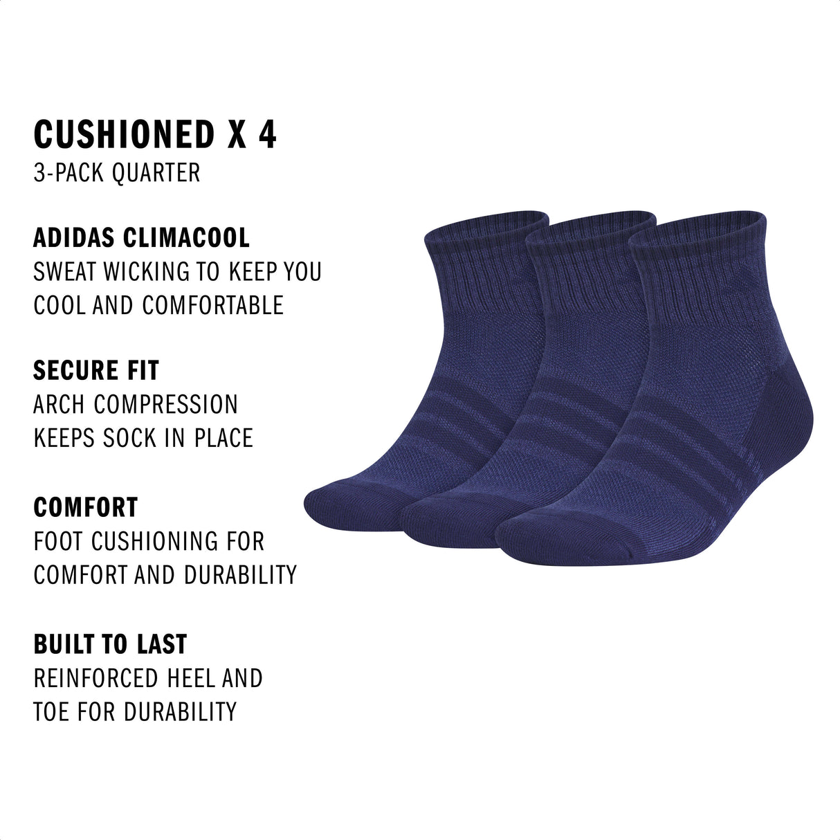adidas Men's Cushioned X4 3-Pack Quarter Sock-2