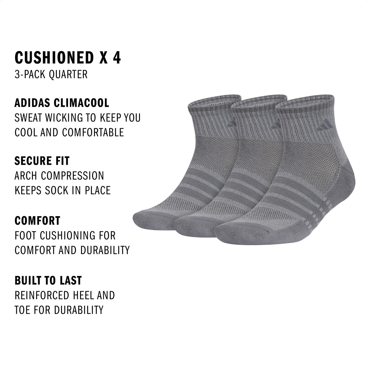 adidas Men's Cushioned X4 3-Pack Quarter Sock-2