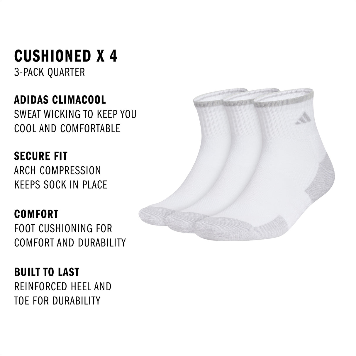 adidas Men's Cushioned X4 3-Pack Quarter Sock-2