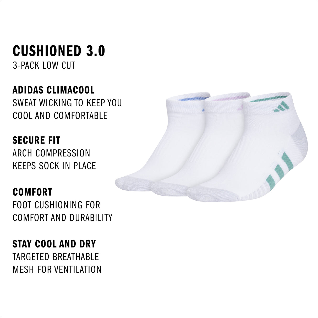 adidas Women's Cushioned 3.0 3-Pack Low Cut Sock-2