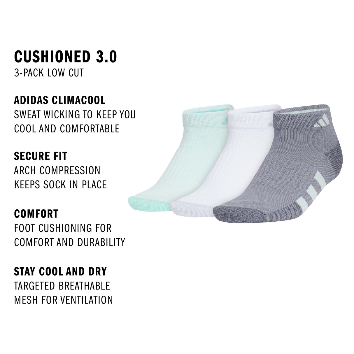 adidas Women's Cushioned 3.0 3-Pack Low Cut Sock-2