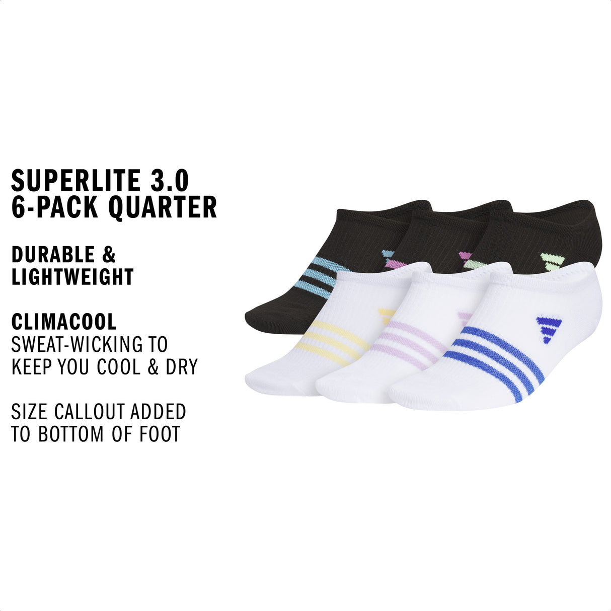 adidas Girl's Superlite 3.0 6-Pack No Show Sock-2