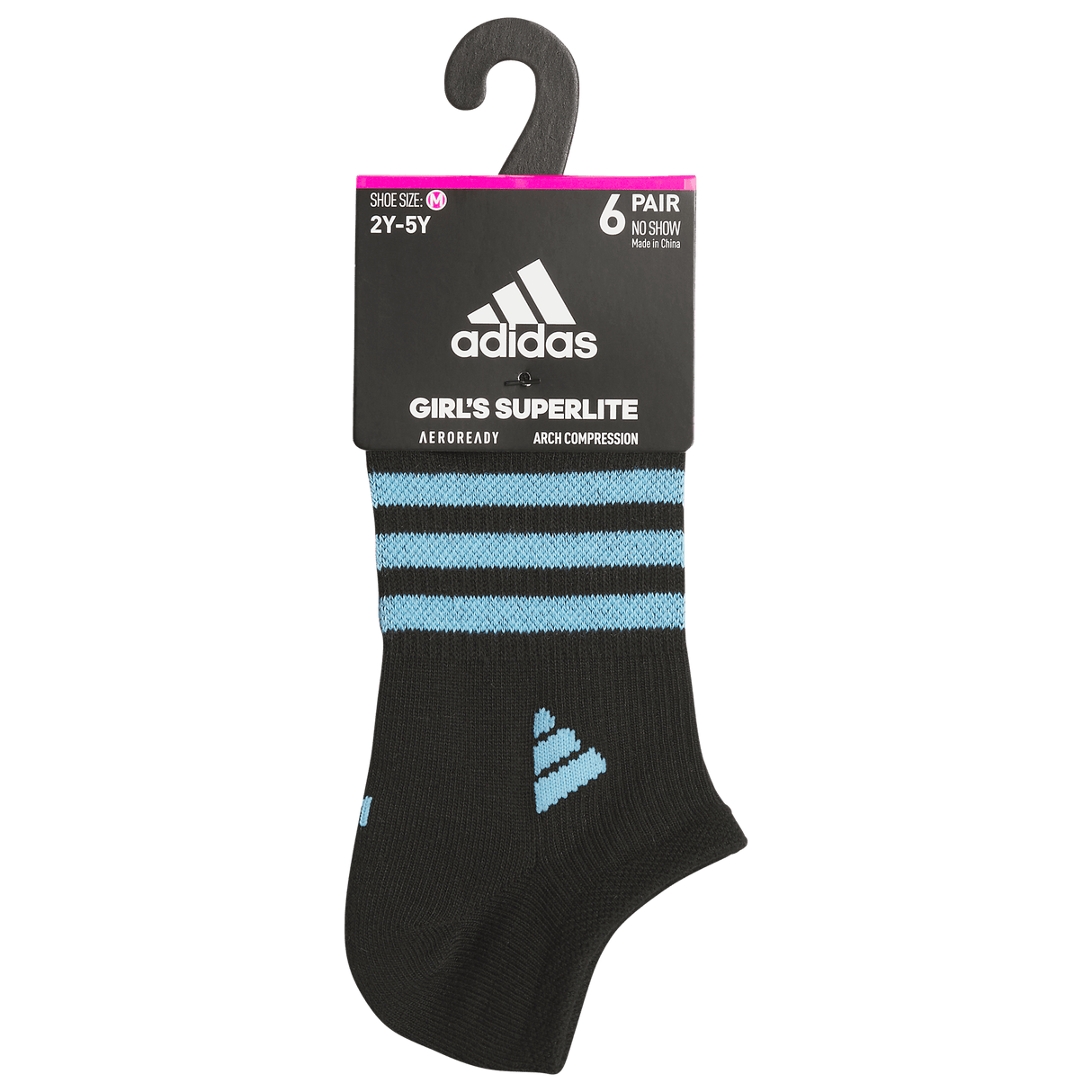 adidas Girl's Superlite 3.0 6-Pack No Show Sock-8