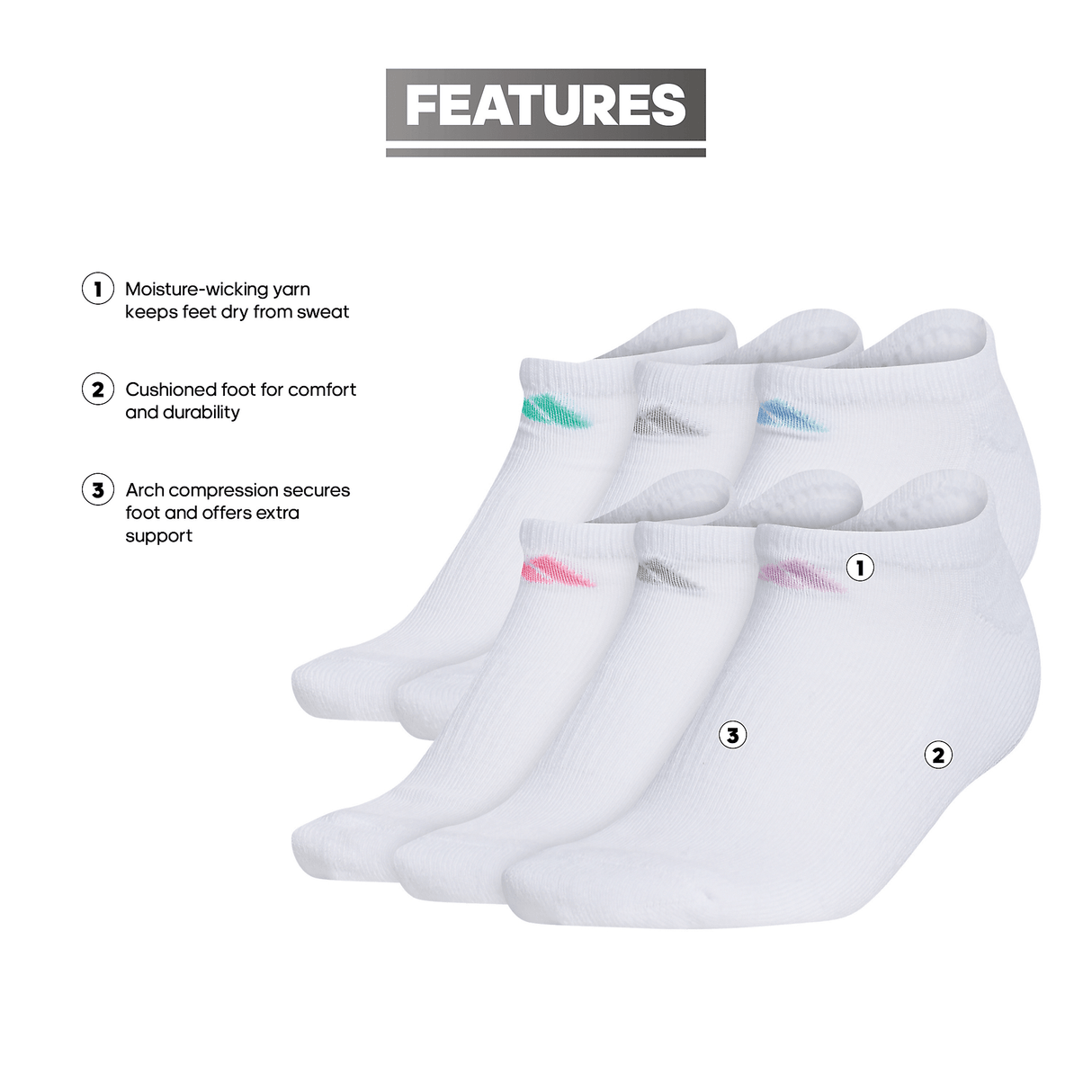 adidas Women's Athletic Cushioned 6-Pack No Show Sock-2