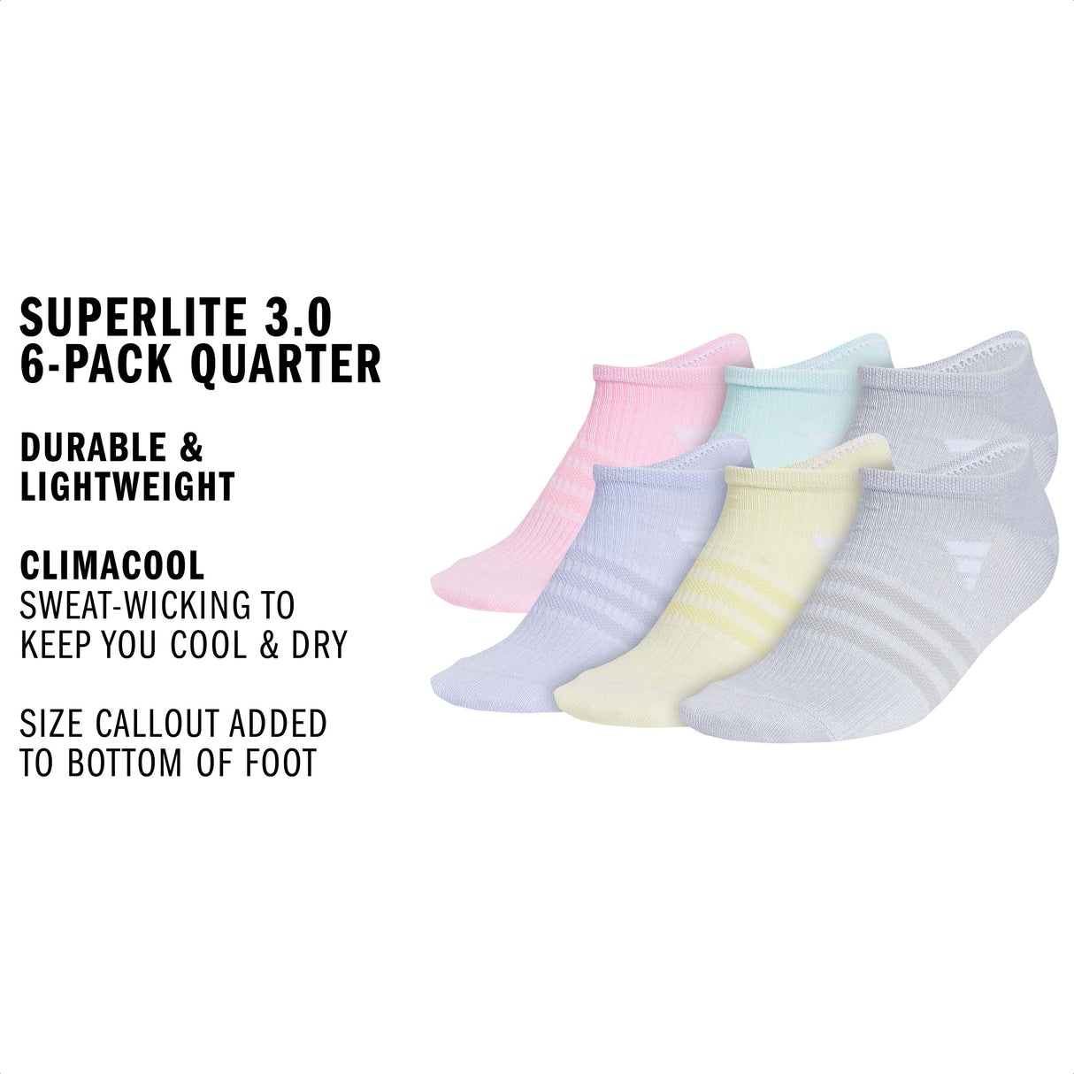 adidas Girl's Superlite 3.0 6-Pack No Show Sock-2