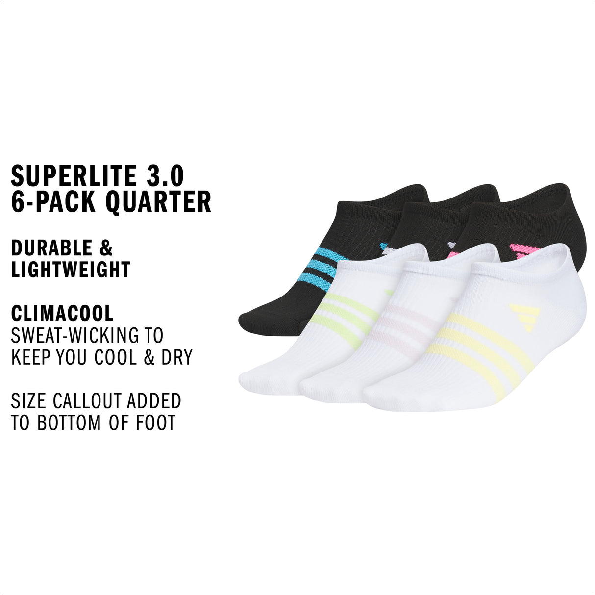 adidas Girl's Superlite 3.0 6-Pack No Show Sock-2