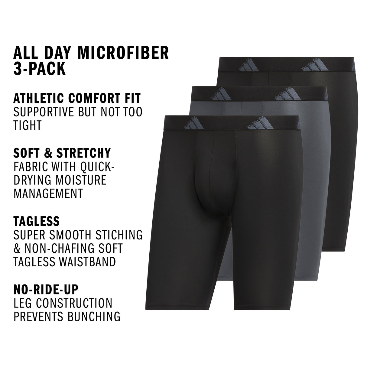 adidas Men's All Day Microfiber 3-Pack Boxer Brief-2