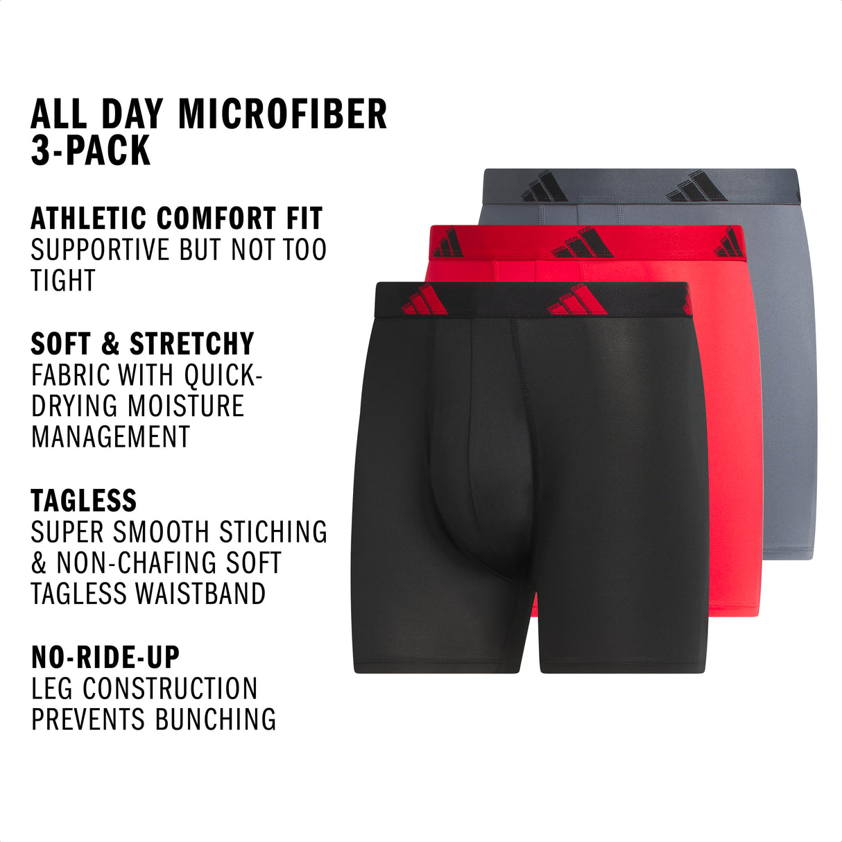 adidas Men's All Day Microfiber 3-Pack Boxer Brief-2