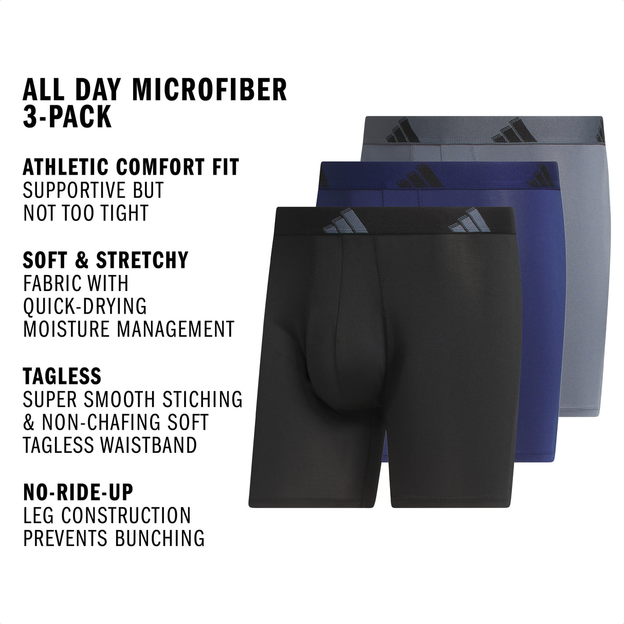adidas Men's All Day Microfiber 3-Pack Boxer Brief-2