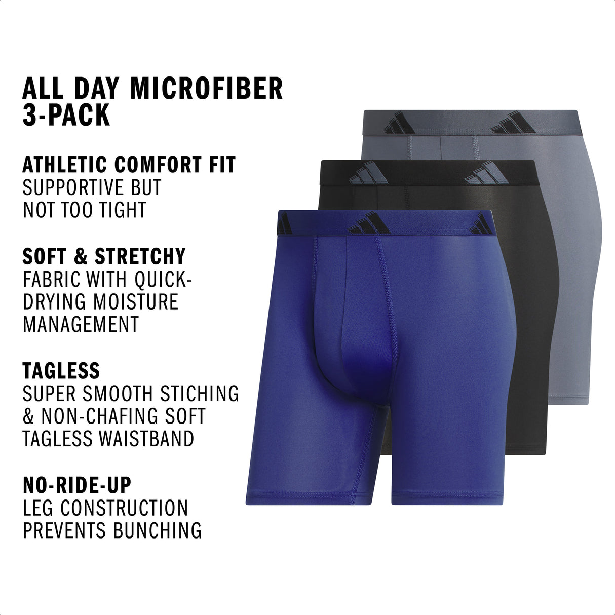 adidas Men's All Day Microfiber 3-Pack Boxer Brief-2