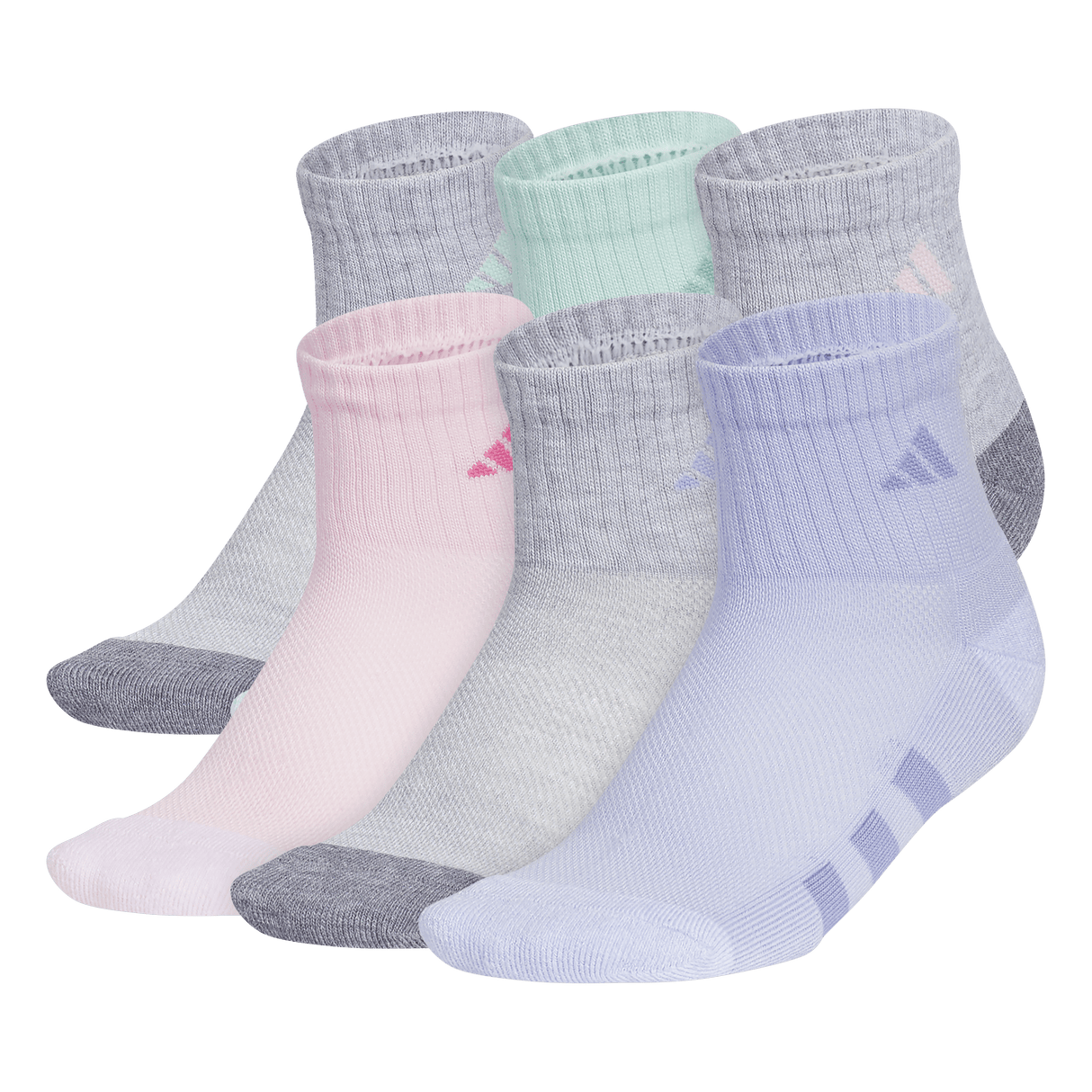 adidas Girl's Athletic Cushioned 6-Pack Quarter Sock-1