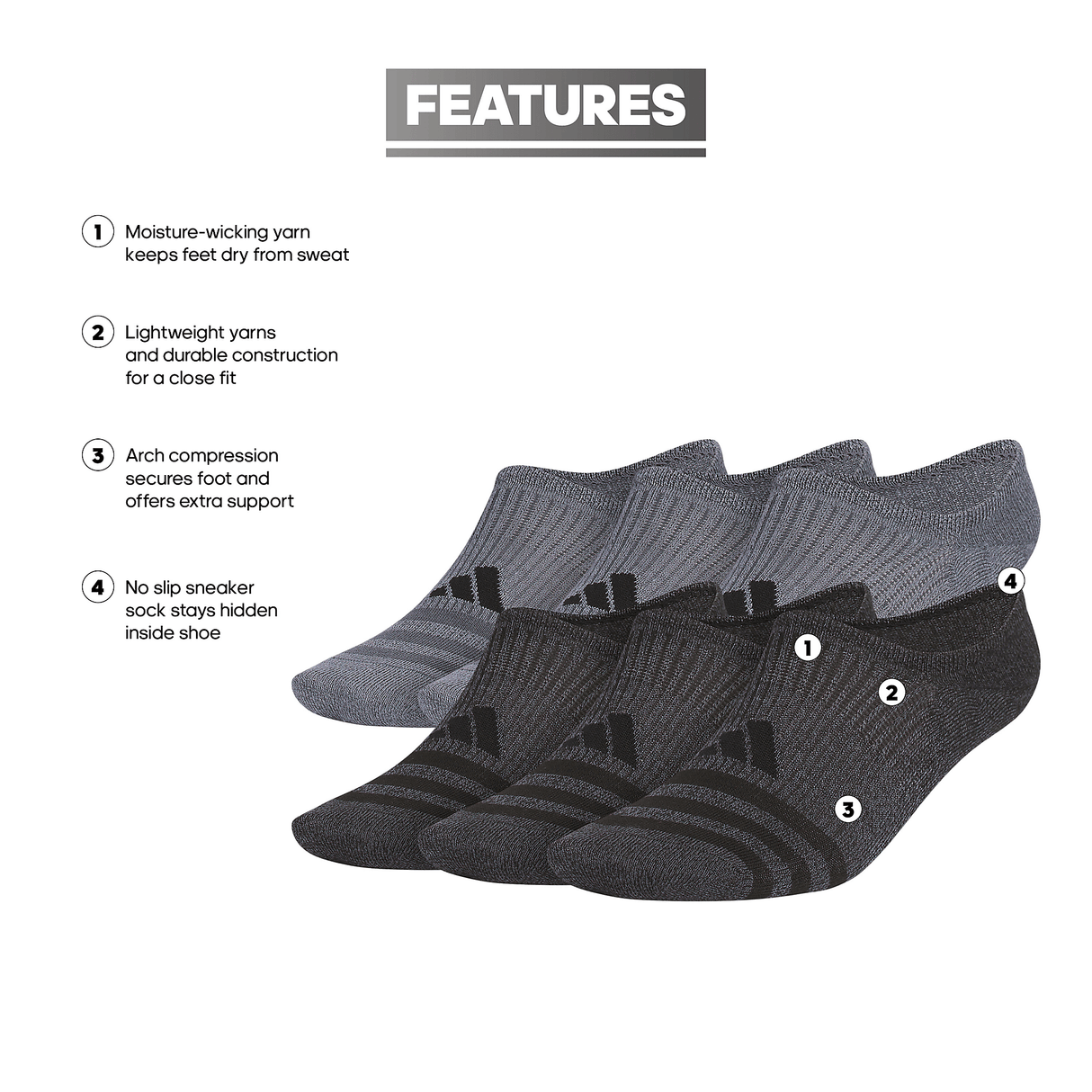 adidas Men's Superlite 3.0 6-Pack Super No Show Sock-2