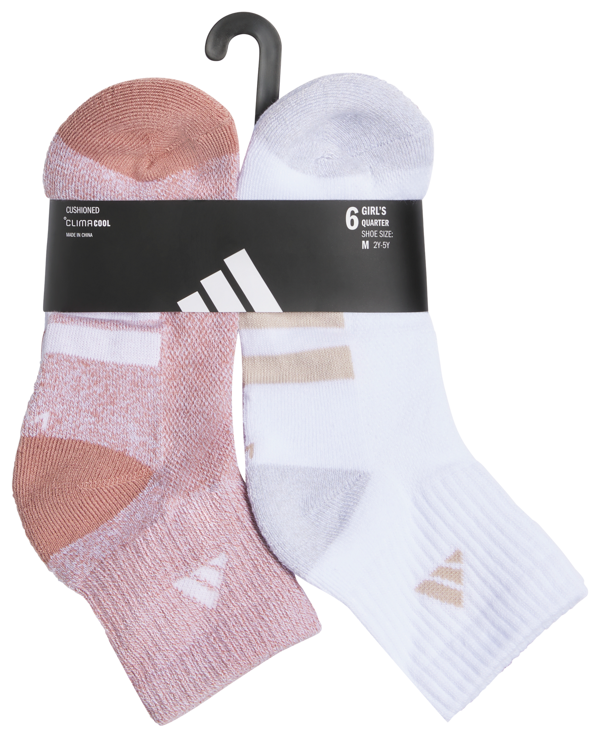 adidas Girl's Athletic Cushioned 6-Pack Quarter Sock-8