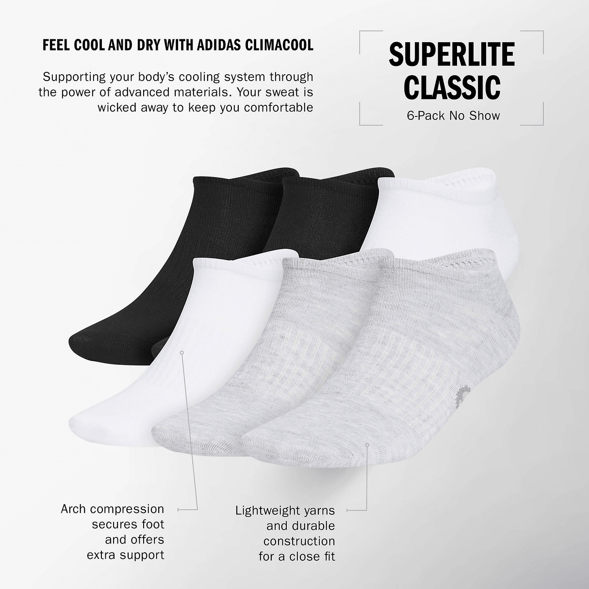 adidas Men's Superlite Classic 6-Pack No Show Sock-2