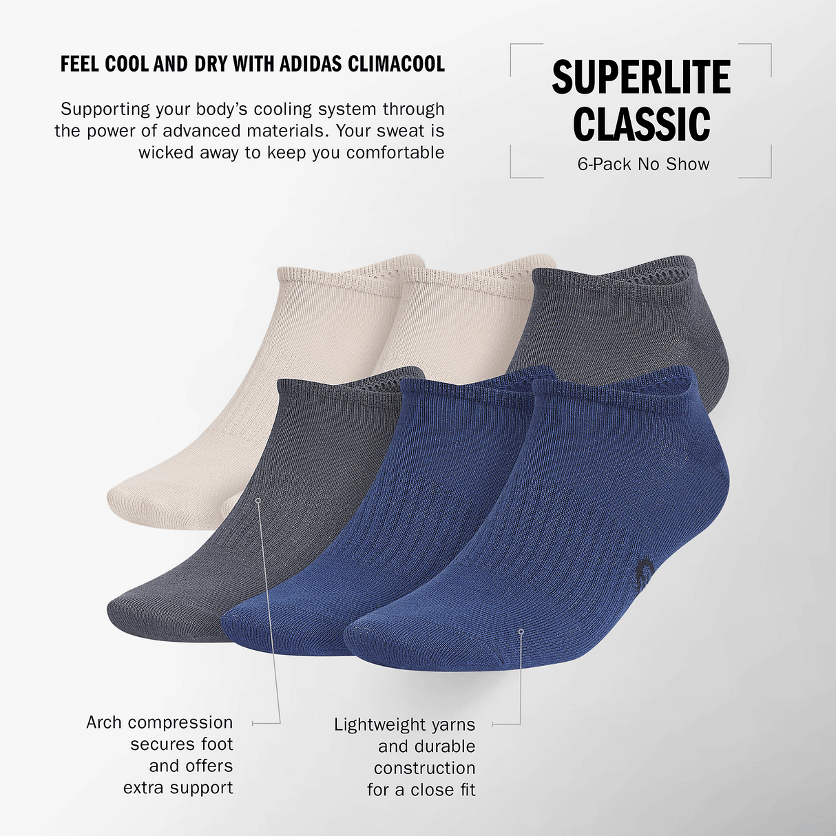 adidas Men's Superlite Classic 6-Pack No Show Sock-2