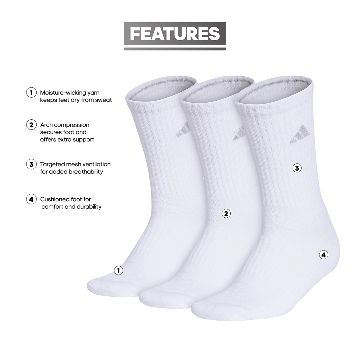 adidas Women's Cushioned 3.0 3-Pack Crew Sock-2