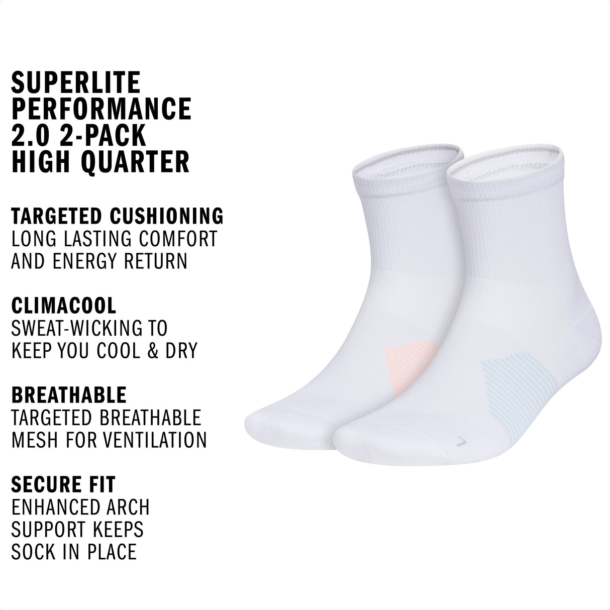 adidas Unisex Superlite Performance 2.0 2-Pack High Quarter Sock-2