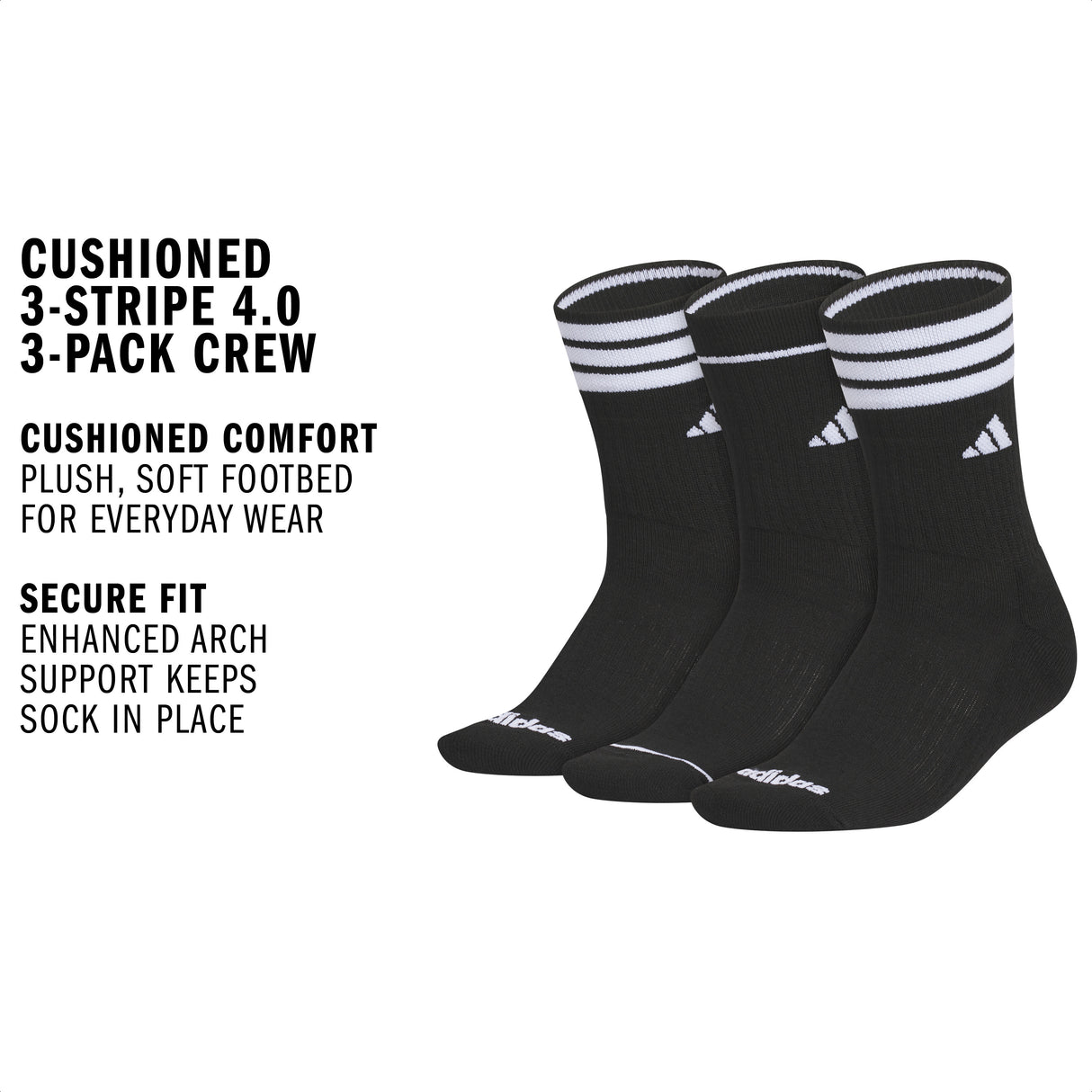 adidas Women's Cushioned 3-Stripe 4.0 3-Pack Crew Sock-2