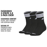 adidas Women's Cushioned 3-Stripe 4.0 3-Pack Crew Sock-2