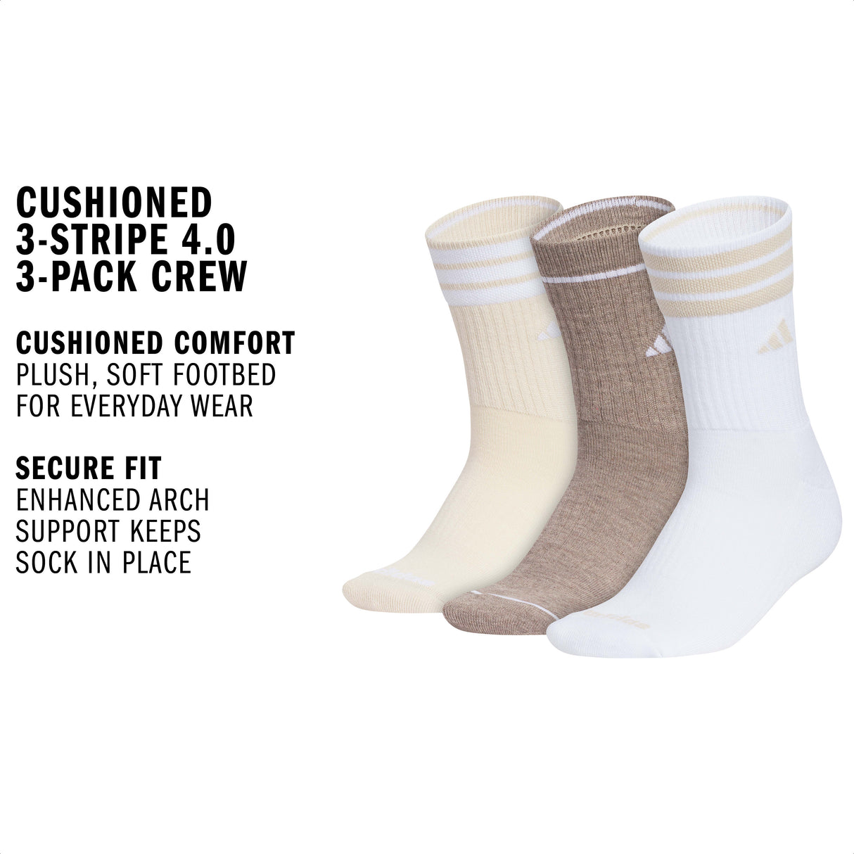 adidas Women's Cushioned 3-Stripe 4.0 3-Pack Crew Sock-2