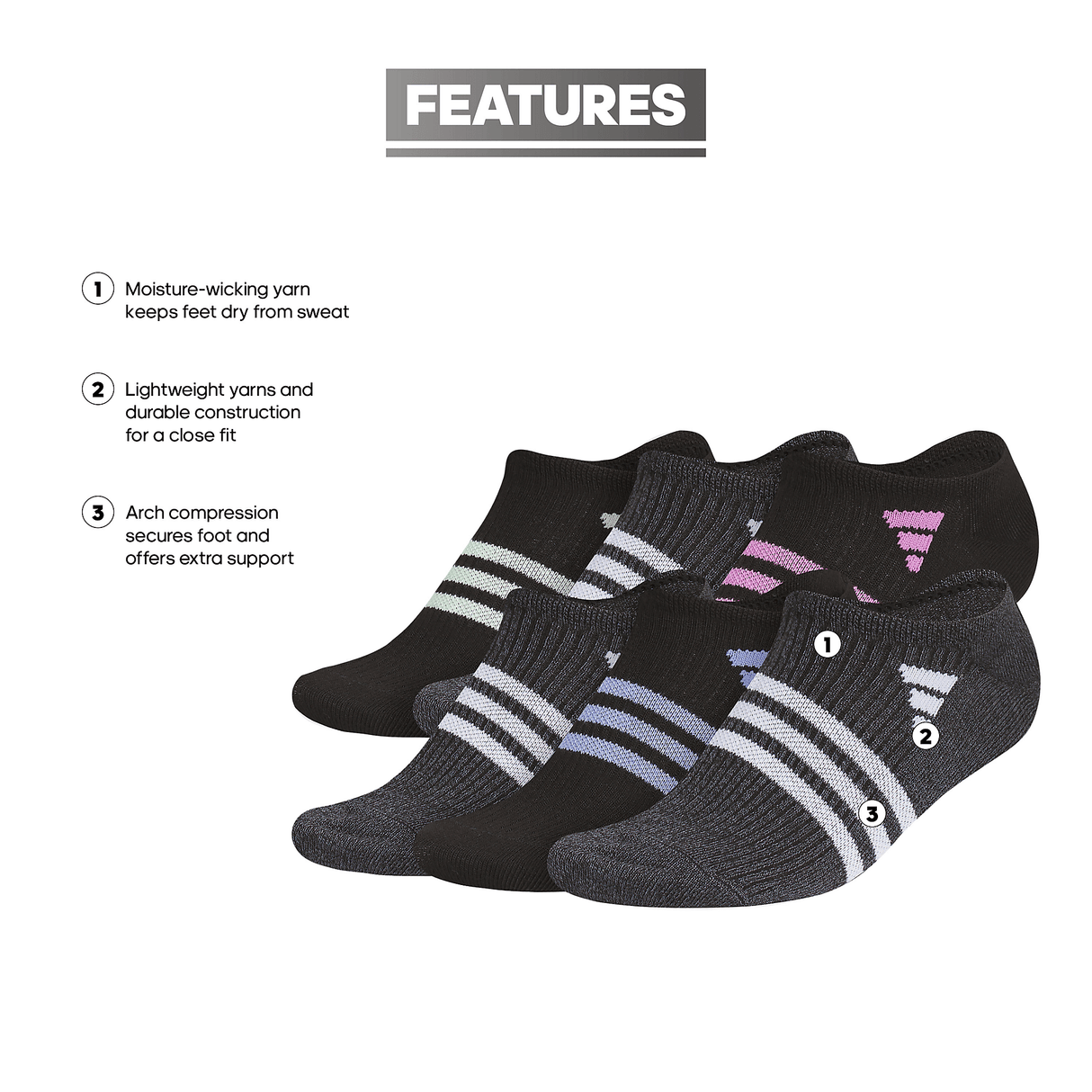 adidas Women's Superlite 3.0 6-Pack No Show Sock-2