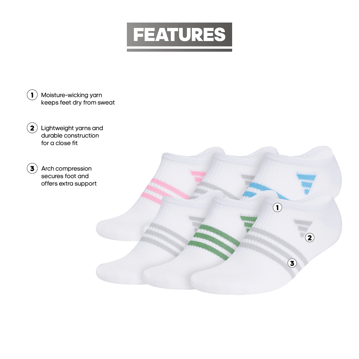 adidas Women's Superlite 3.0 6-Pack No Show Sock-2