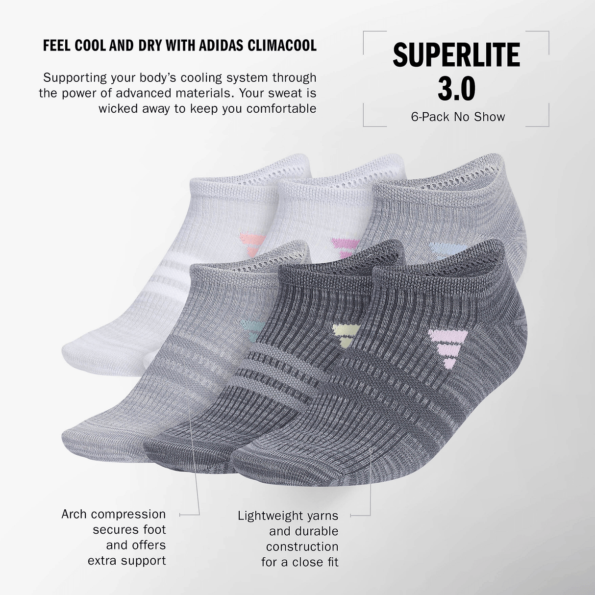 adidas Women's Superlite 3.0 6-Pack No Show Sock-2