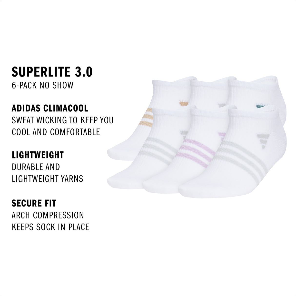 adidas Women's Superlite 3.0 6-Pack No Show Sock-2