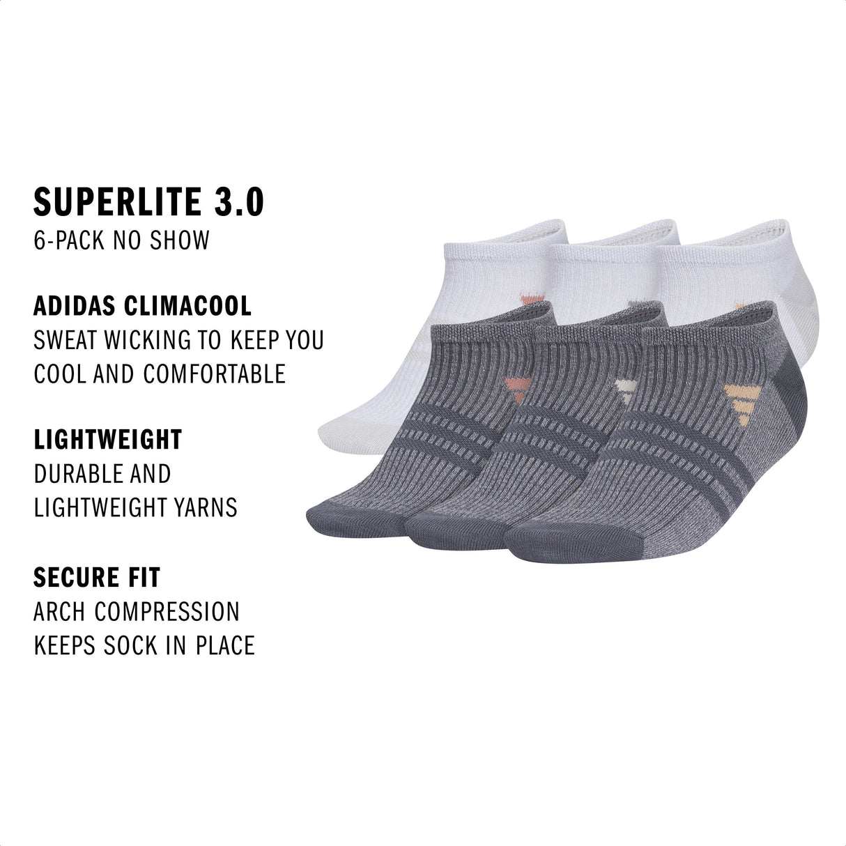 adidas Women's Superlite 3.0 6-Pack No Show Sock-2