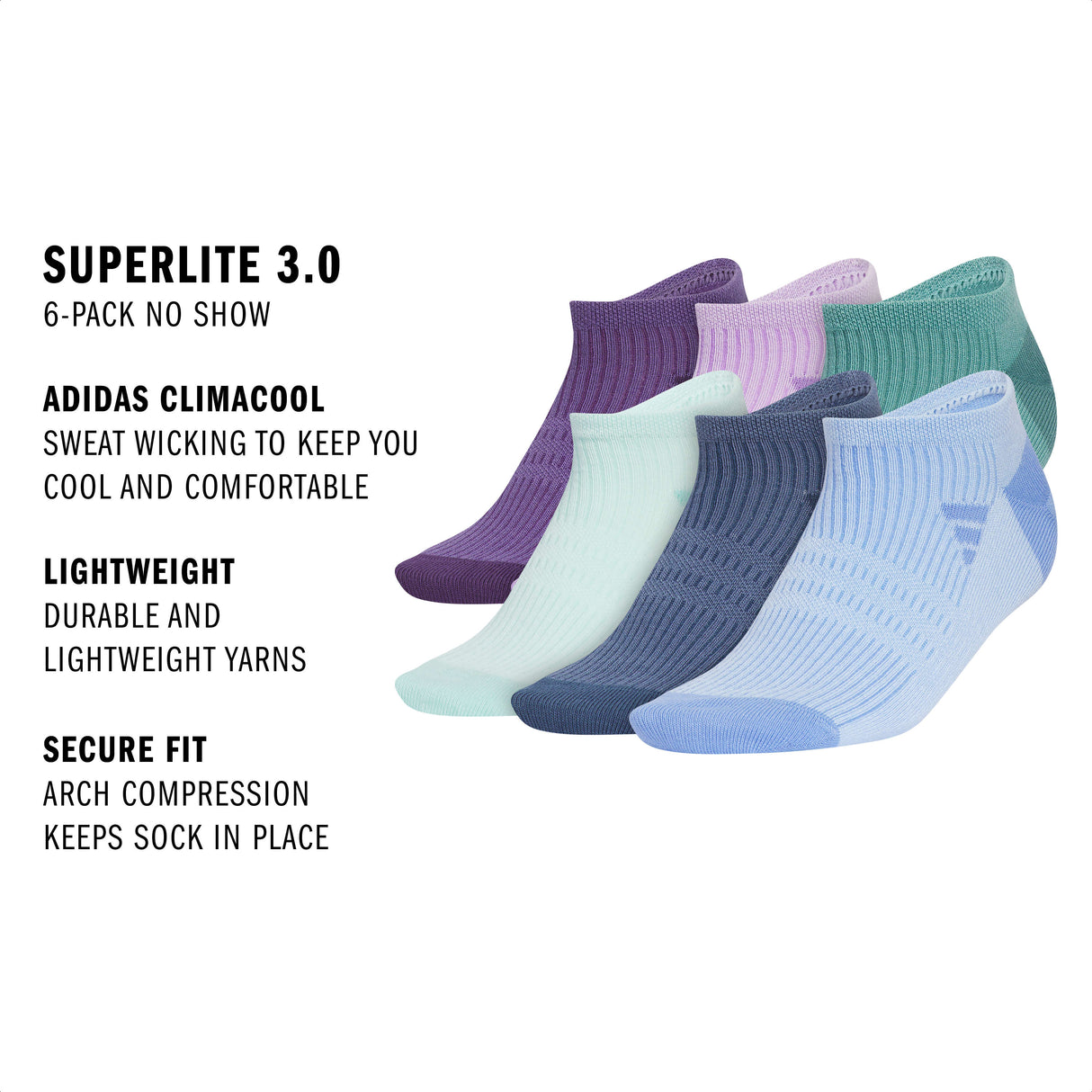 adidas Women's Superlite 3.0 6-Pack No Show Sock-2