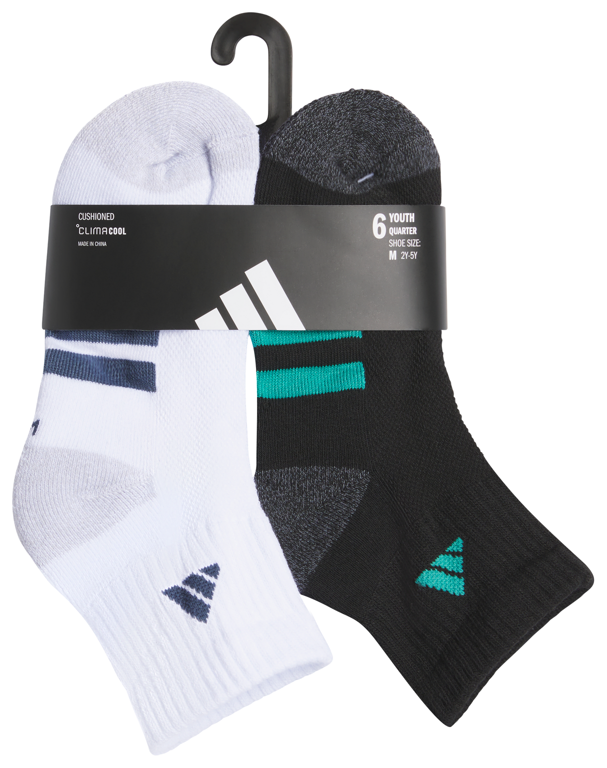 adidas Youth Athletic Cushioned 6-Pack Quarter Sock-6