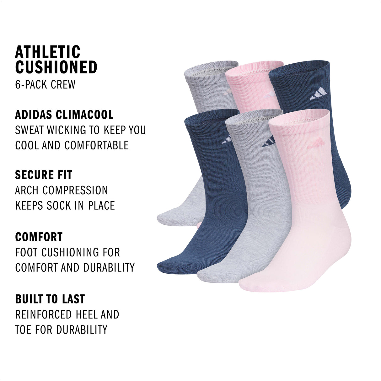 adidas Women's Athletic Cushioned 6-Pack Crew Sock-2