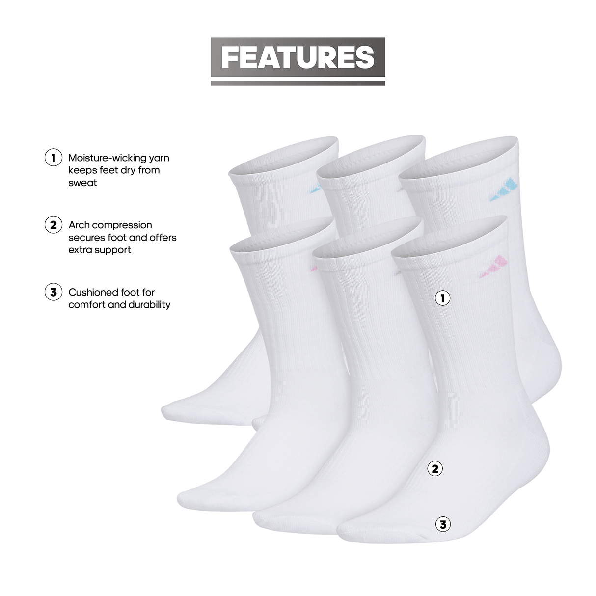 adidas Women's Athletic Cushioned 6-Pack Crew Sock-2