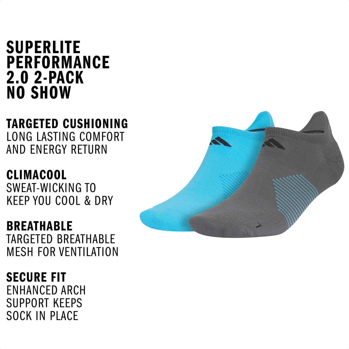 adidas Unisex Superlite Performance 2.0 2-Pack No Show Sock-2