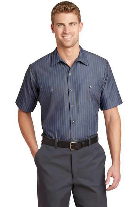 Red Kap Men's   Short Sleeve Striped Industrial Work Shirt