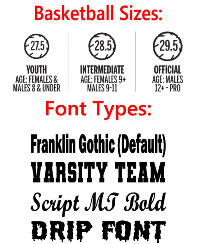 Basketball Sizes and custom font types