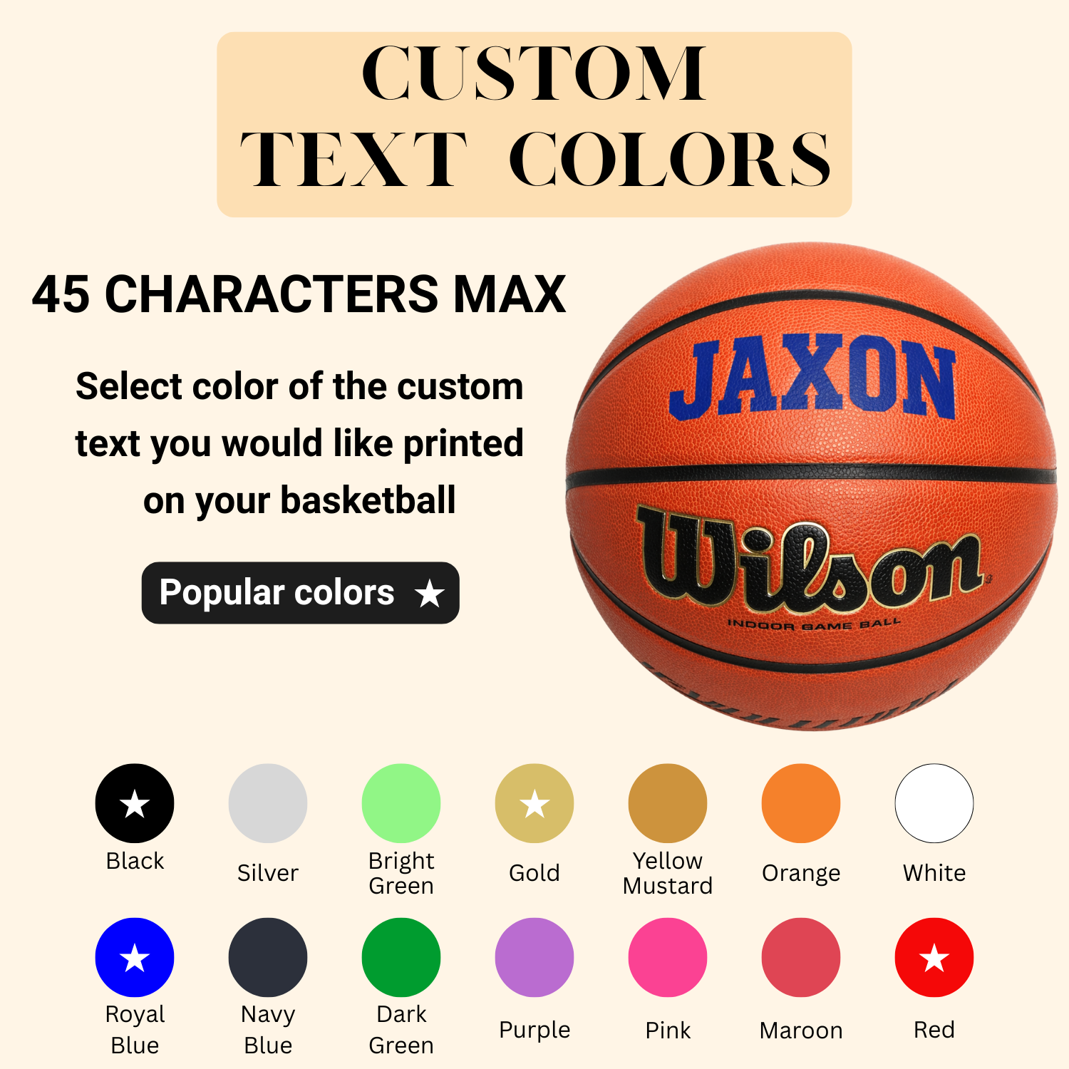 Customized Wilson Evolution Basketball Available with Multiple Custom Text Colors