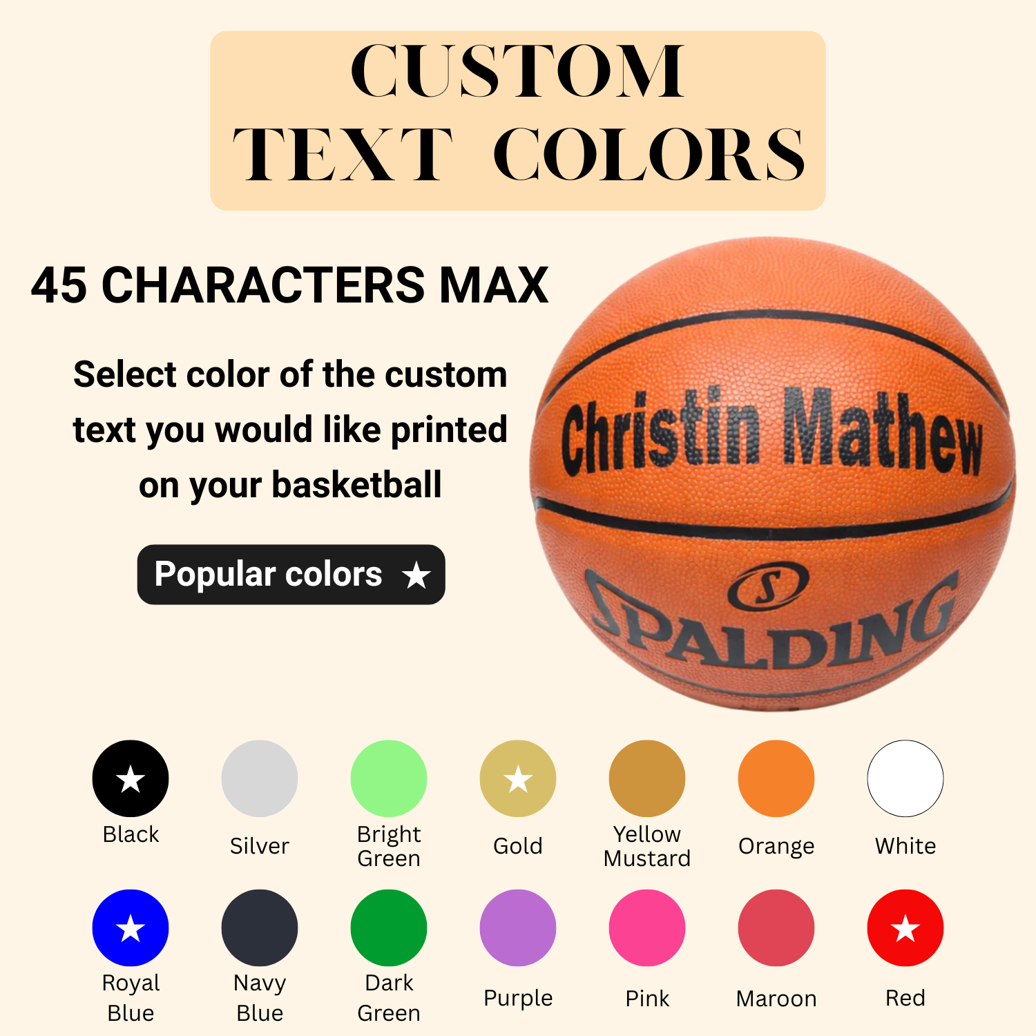 Customized Spalding TF250 Basketball Available With Multiple Text Colors
