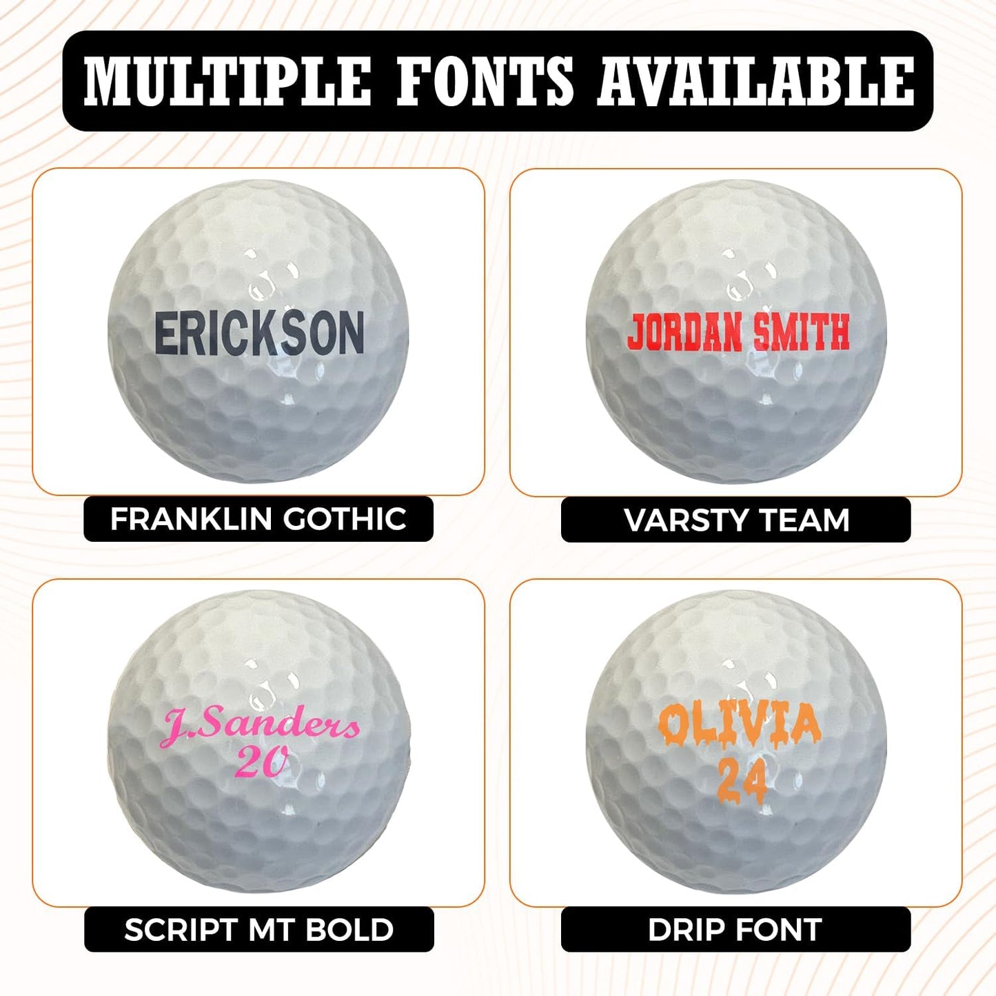 Customized Golf Balls 12 Pack with Multiple Font Options